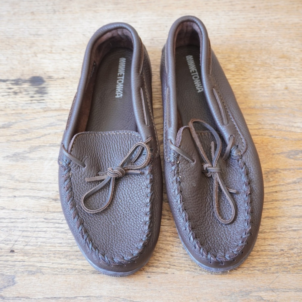 Minnetonka Men's Size 10 Brown Moosehide Leather Moccasins House Shoes Slipper